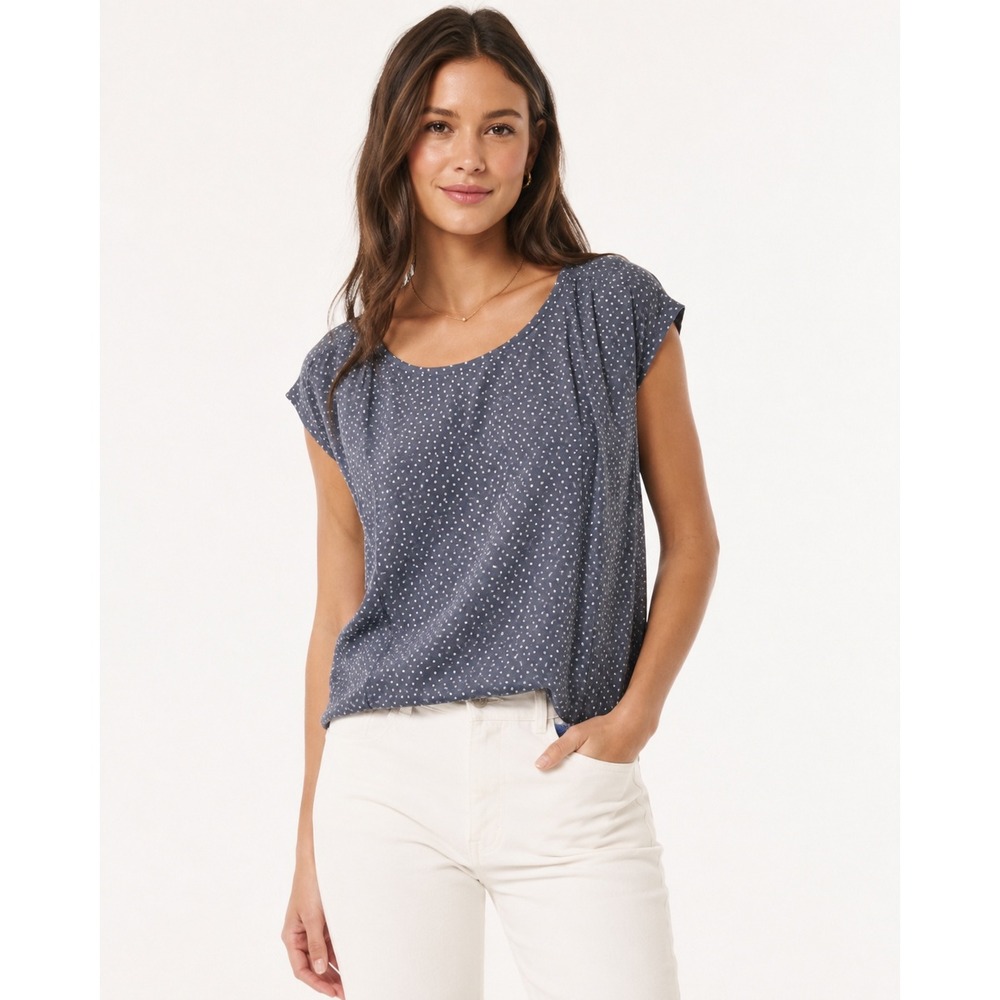 Abercrombie & Fitch Women's Polka Dot Blouse Size M Blue Gray Cap Sleeve